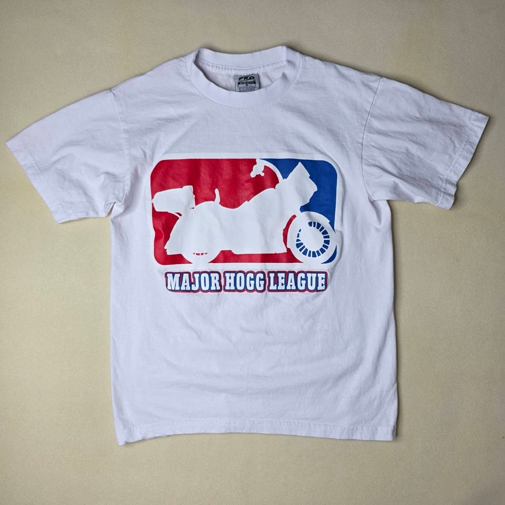 Pro Athletic Major Hogg League Motorcycle Parody T-Shirt White Men's Medium M